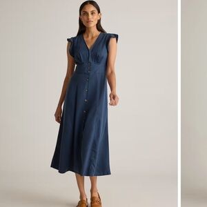 Quince Vintage Wash Tencel Button Front Midi Dress - Vintage Navy